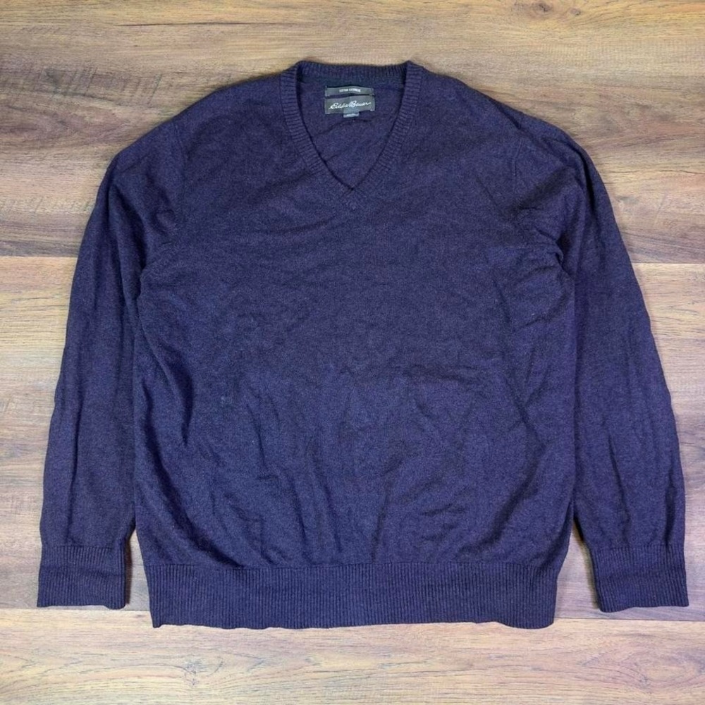 Eddie Bauer Cotton Cashmere V-Neck Sweater Men's XL Navy